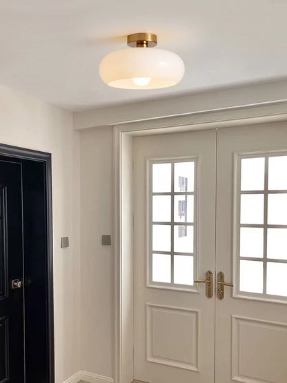 Nordic Brass Ceiling Light for Vintage Japanese Balcony - 28cm white +12W (all copper ceiling lamp) Tricolor dimming - light