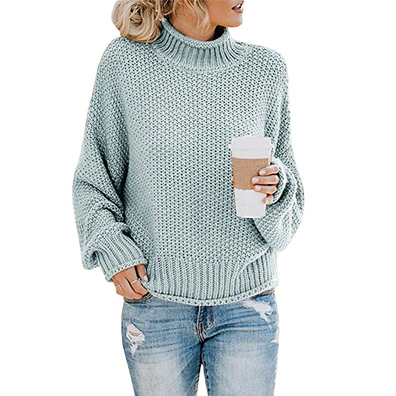 New Knitted Sweater Women's Thick Thread High Neck Pullover Sweater