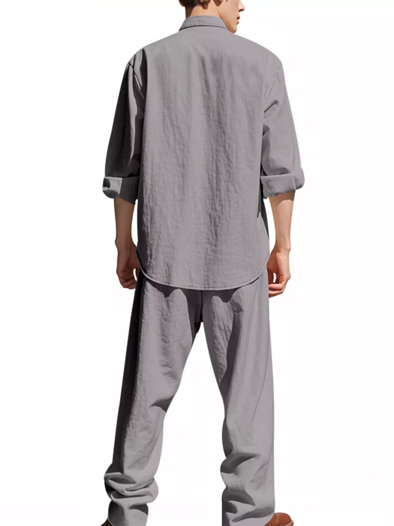 Men's Full Size Button Up Long Sleeve Shirt and Pants Plus Size - -