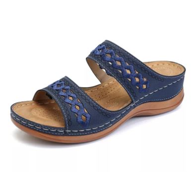 Open Toe Vintage Sandals - Navy Blue 39 - sandals
