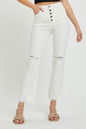 RISEN High Rise Button Fly White Denim Straight Leg Jeans - White - jeans