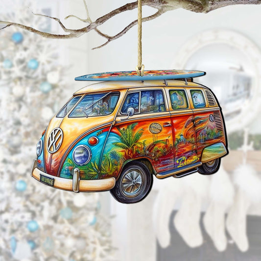Hippie Van Wooden Ornaments by G.Debrekht - - Wooden Ornaments