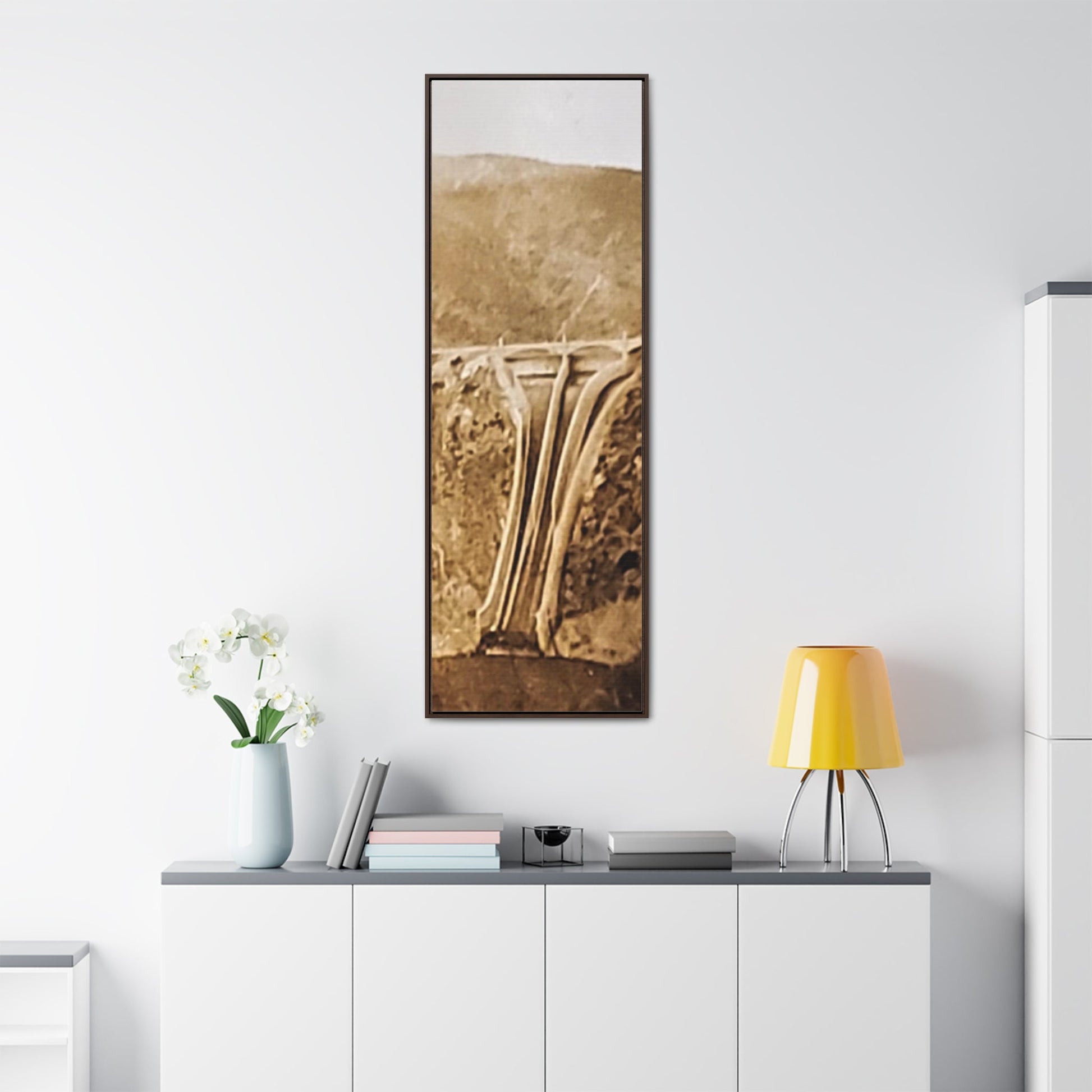 Back View Morris Dam Spillway Gallery Canvas Wraps Vertical Frame - 20″ x 60″ 1.25" Walnut - Canvas