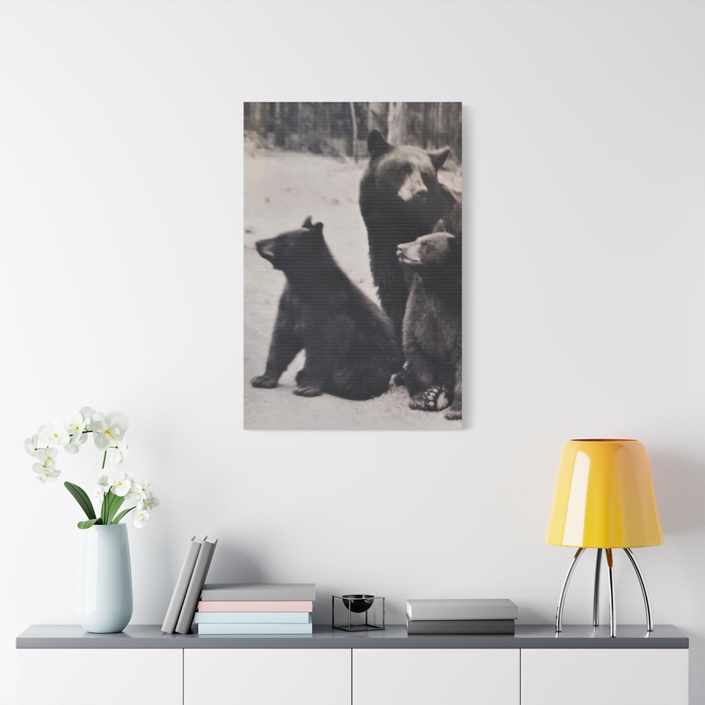 Yellowstone Black Bears Satin Canvas, Stretched