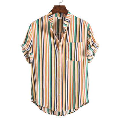 Men's Striped Print Button-Up Shirts for Men Hawaiian Casual Short Sleeve Shirts