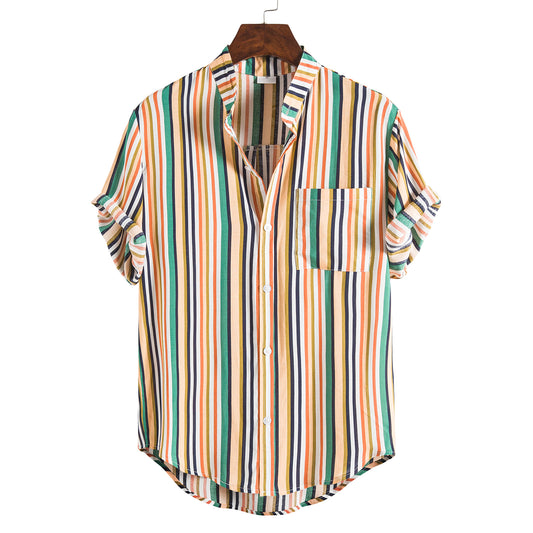 Men's Striped Print Button-Up Shirts for Men Hawaiian Casual Short Sleeve Shirts