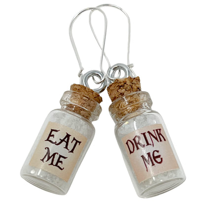 Alice Glow Vintage Mismatch Earrings - AQUA drink eat me earrings - earrings