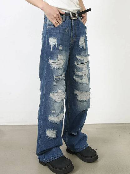 Men's Distressed Jeans with Pockets - -