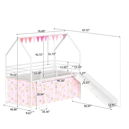 Jack - House Loft Bed With Slide And Curtain Set- HouseOfZazla- {{Product type}}