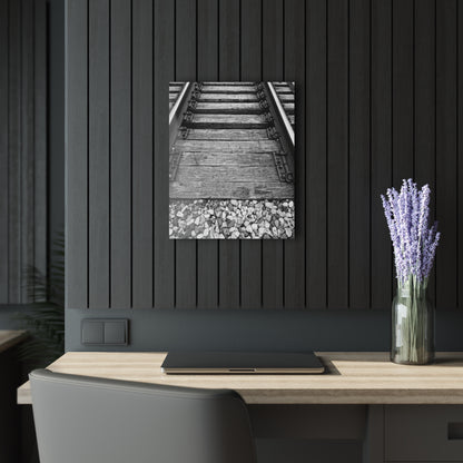 Railroad Track Black & White Acrylic Print — Vintage Track Photography Wall Art French Cleat Hanging - 16″ x 20″ (Vertical) 0.25'' - Home Decor