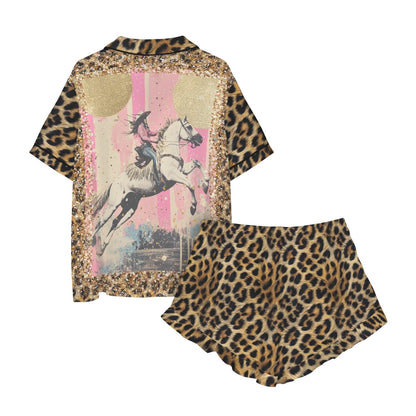 Baha Ranch Retro Pop Western Leopard Cowgirl Satin Pajamas - - Pajama Sets