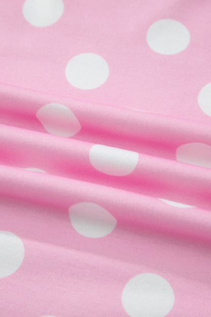 Pink Polka Dot Contrast Edge Casual Short Set - - Two Piece Sets/Short Sets