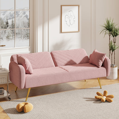70.47" Pink Fabric Double Sofa with Split Backrest and Two Throw Pillows- V.I.P Digital Presence- {{Product type}}