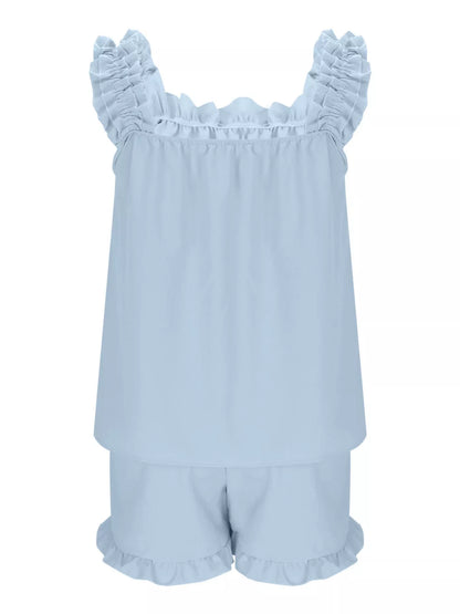 Ruffle Trim Sleeveless Top and Shorts Set- Shopimist- {{Product type}}