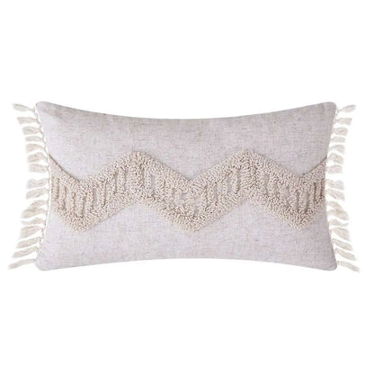 Cotton Macrame Pillow Case Woven Tufted Throw Pillow Cover With Tassel Light beige white