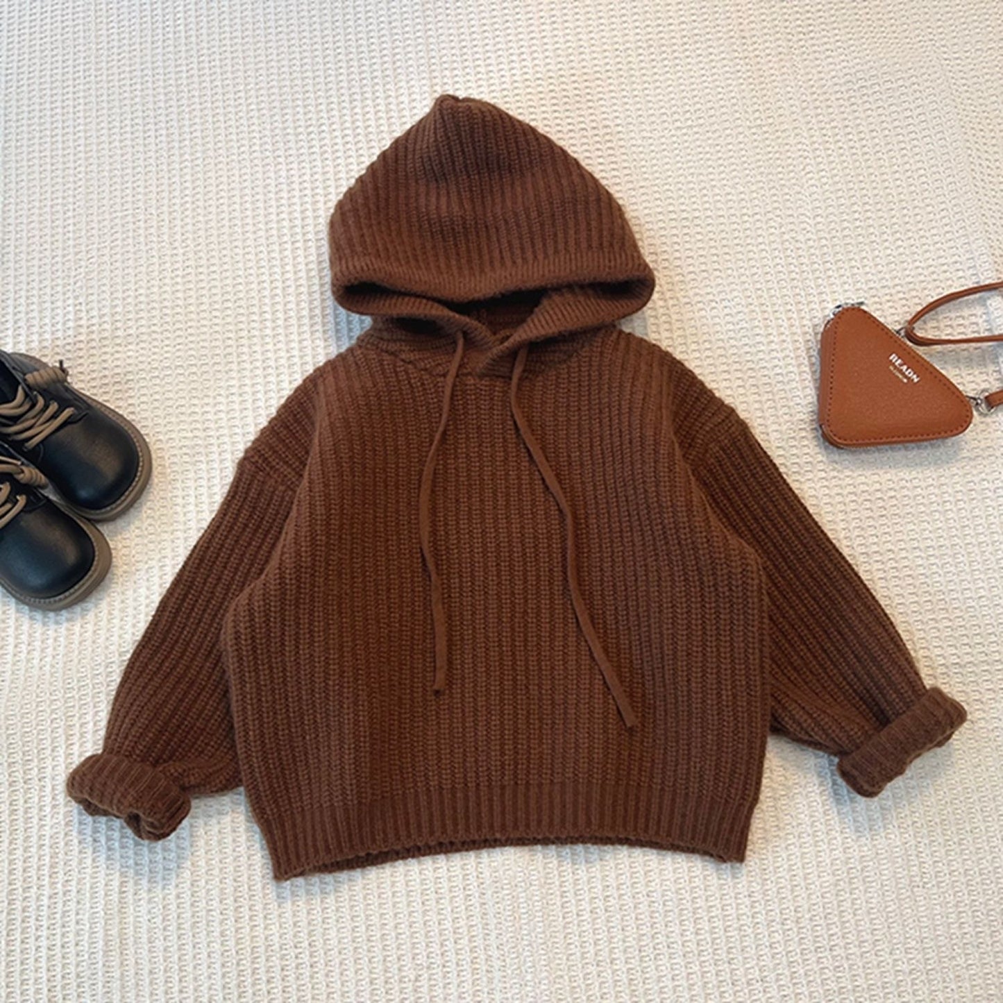 Autumn Childrens Retro Mori Style Hooded Sweater - Dark Coffee 120cm - sweater