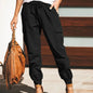 Women Cargo Pants Solid Color Elastic Waist Tie Long Womens Trousers Black