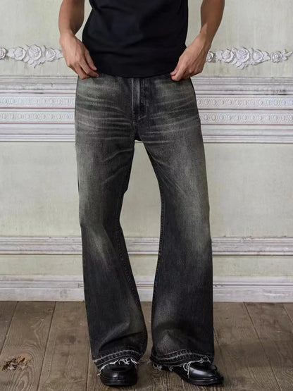 Men's Vintage Washed Frayed Hem Jeans - -