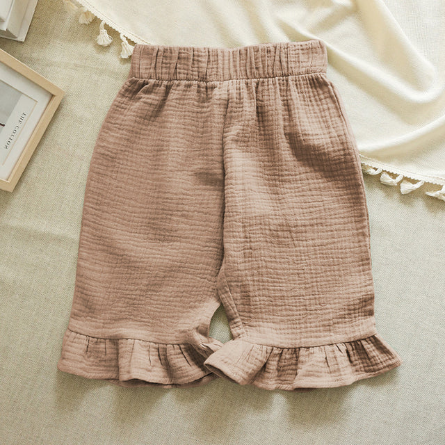 Cotton Girls Flared Pants - Casual Ankle-Length Pants - Khaki 90 - pants