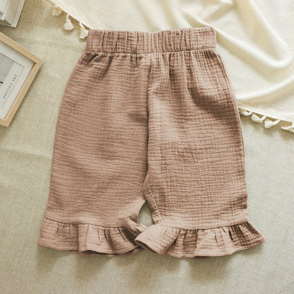 Cotton Girls Flared Pants - Casual Ankle-Length Pants - Khaki 90 - pants