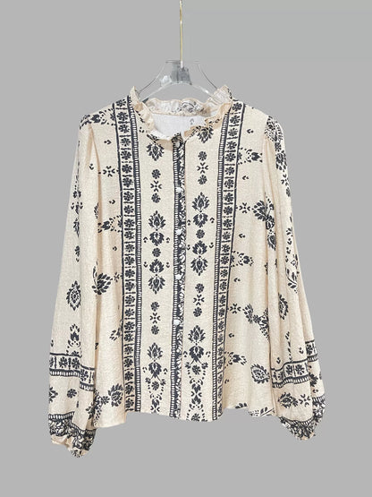 Vintage Print Long Sleeve Shirt - -