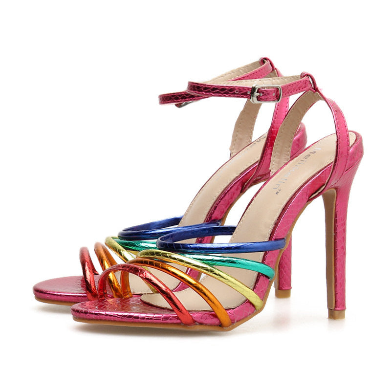Colorful Strap Stiletto High Heel Roman Sandals - A 38 - heels