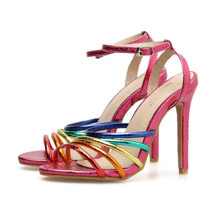 Colorful Strap Stiletto High Heel Roman Sandals - A 38 - heels
