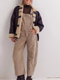 Corduroy Wide-Leg Overall with Adjustable Straps - Khaki -