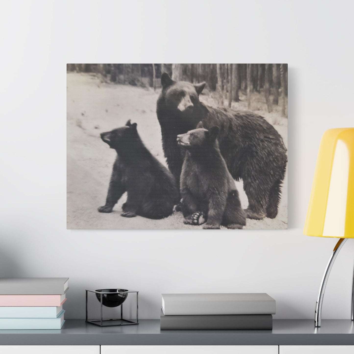 Yellowstone Black Bears Satin Canvas, Stretched