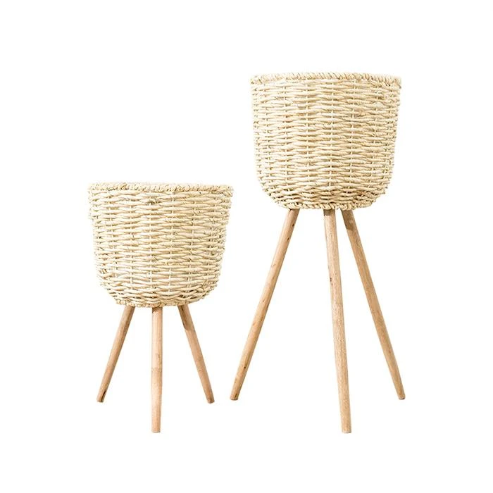 Floor - standing flowerpot straw furniture- FLIPSTYLEZLLC- {{Product type}}