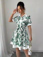 Floral Print Button-Front Shirt Dress - Green -