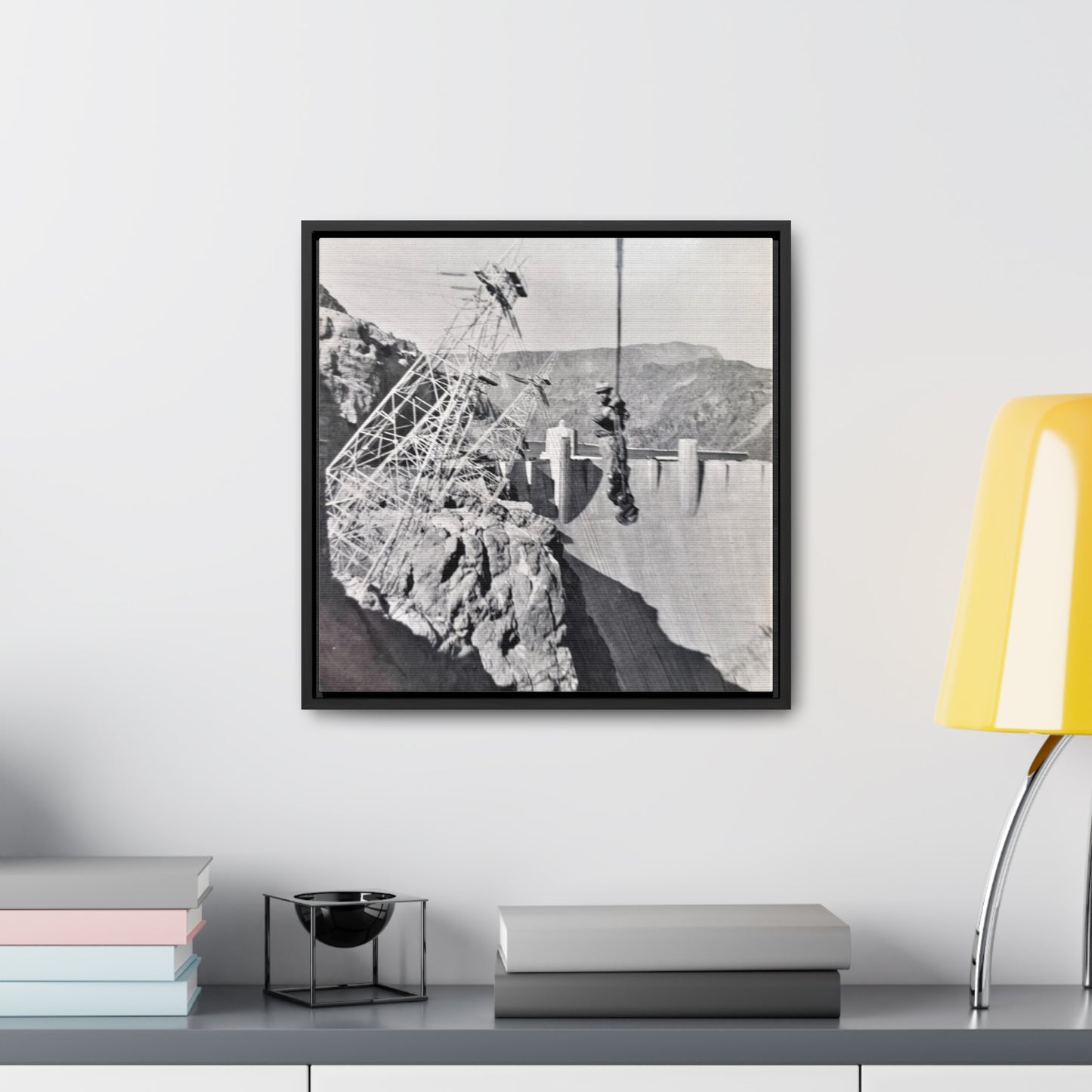 Suspended Boulder Dam Worker Gallery Canvas Wraps, Square Frame