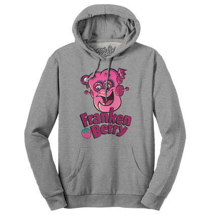 Franken Berry Monster Cereal Mascot Hooded Sweatshirt - Oxford Gray- Tee Luv- {{Product type}}