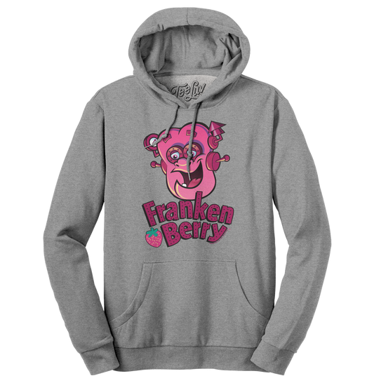 Franken Berry Monster Cereal Mascot Hooded Sweatshirt - Oxford Gray - - Clothing
