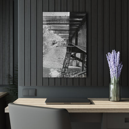 Black & White Train Trestle Acrylic Print — Rustic Industrial Wall Art French Cleat - 20″ x 30″ (Vertical) 0.25'' - Home Decor