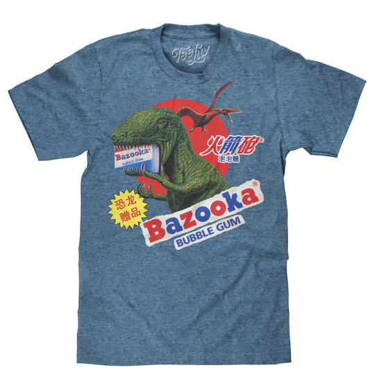 Bazooka Bubble Gum Dinosaur T-Shirt - Cabo Blue - - mens tee