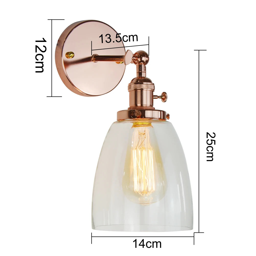 Loft Glass Rose Gold Iron Wall Light Vintage Wall Mount Light Sconce