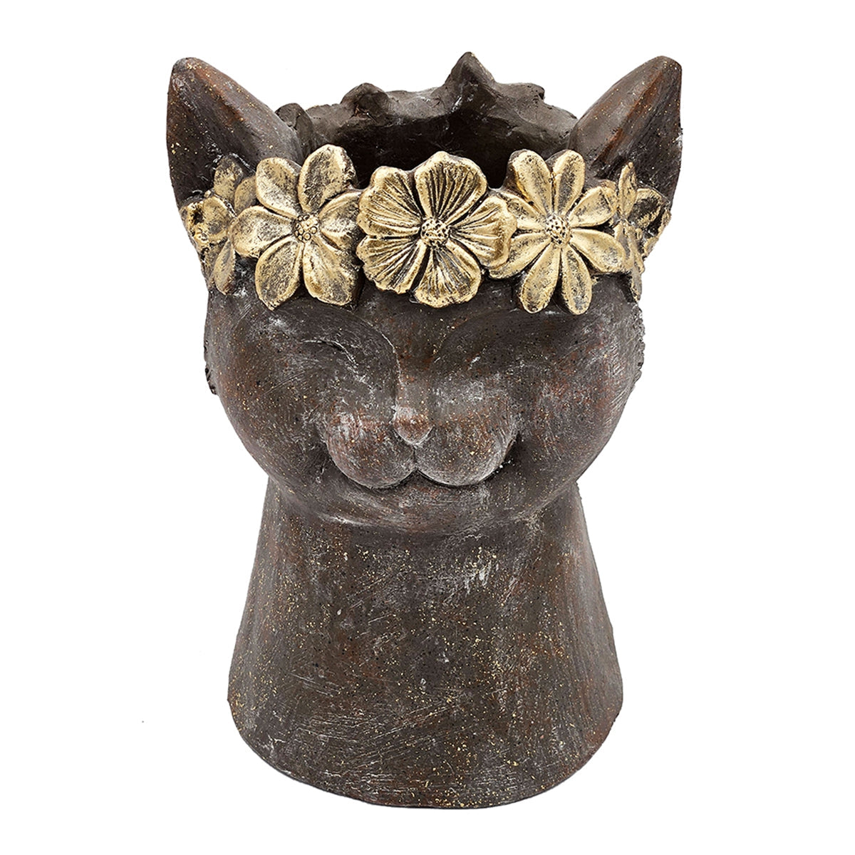 8.5x7.7x12.4" Magnesium Cat Statue Planter with Textured Finish - - Statues & Sculptures