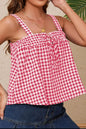 Tied Front Textured Square Neck Cami - Scarlet - Top