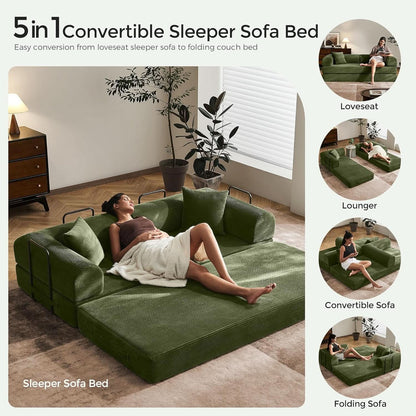 Green Convertible Sofa Bed With Removable Armrests- ShipItFurniture- {{Product type}}