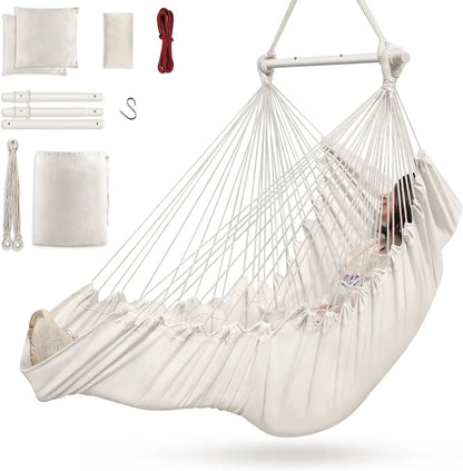 Indoor Outdoor Hammock Chair With 3 Cushions and Foot Rest Support