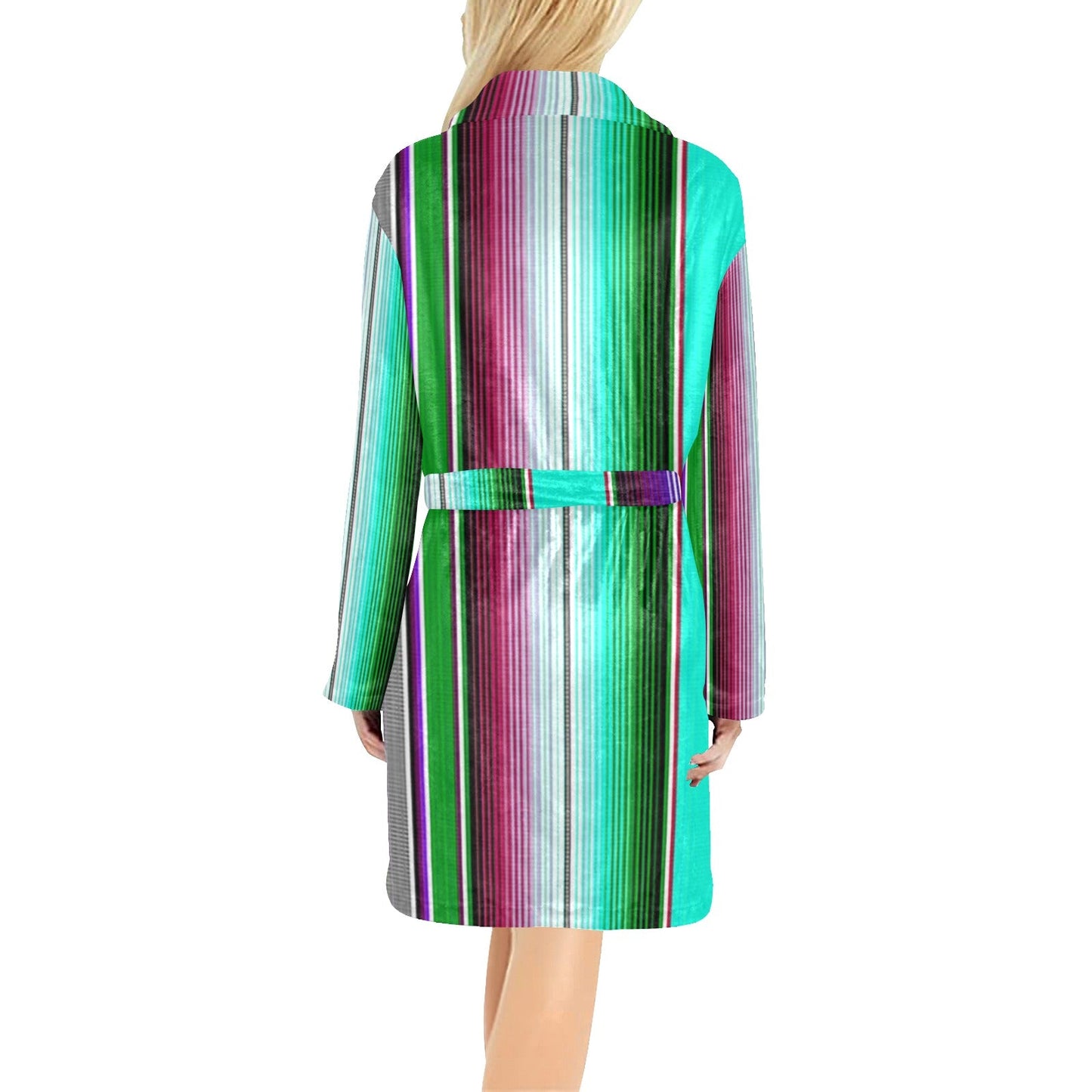 Turquoise Serape Women's Western Bath Robe - - Blanket Robe & Hoodie