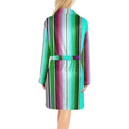 Turquoise Serape Women's Western Bath Robe - - Blanket Robe & Hoodie