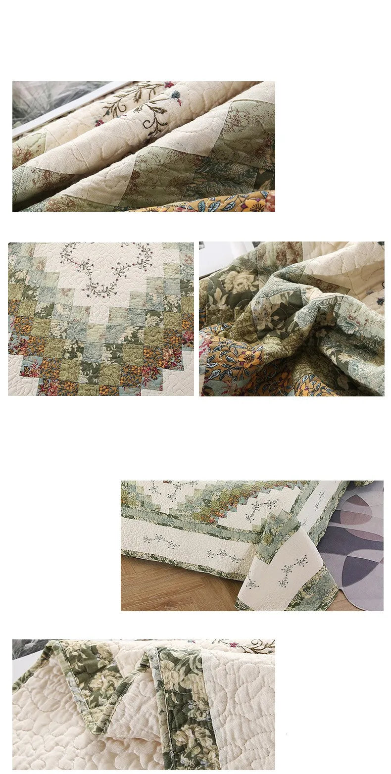 Red Green Embroidery Flora Splicing Montage Comforter Set