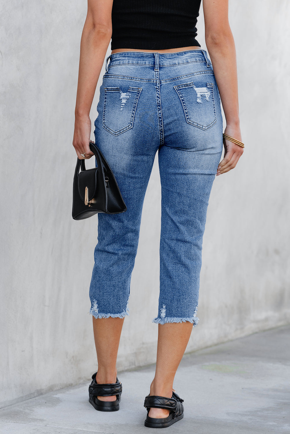 Georgia Skinny Distressed Capri Jeans- Threaded Pear- {{Product type}}