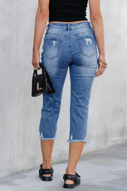 Georgia Skinny Distressed Capri Jeans- Threaded Pear- {{Product type}}
