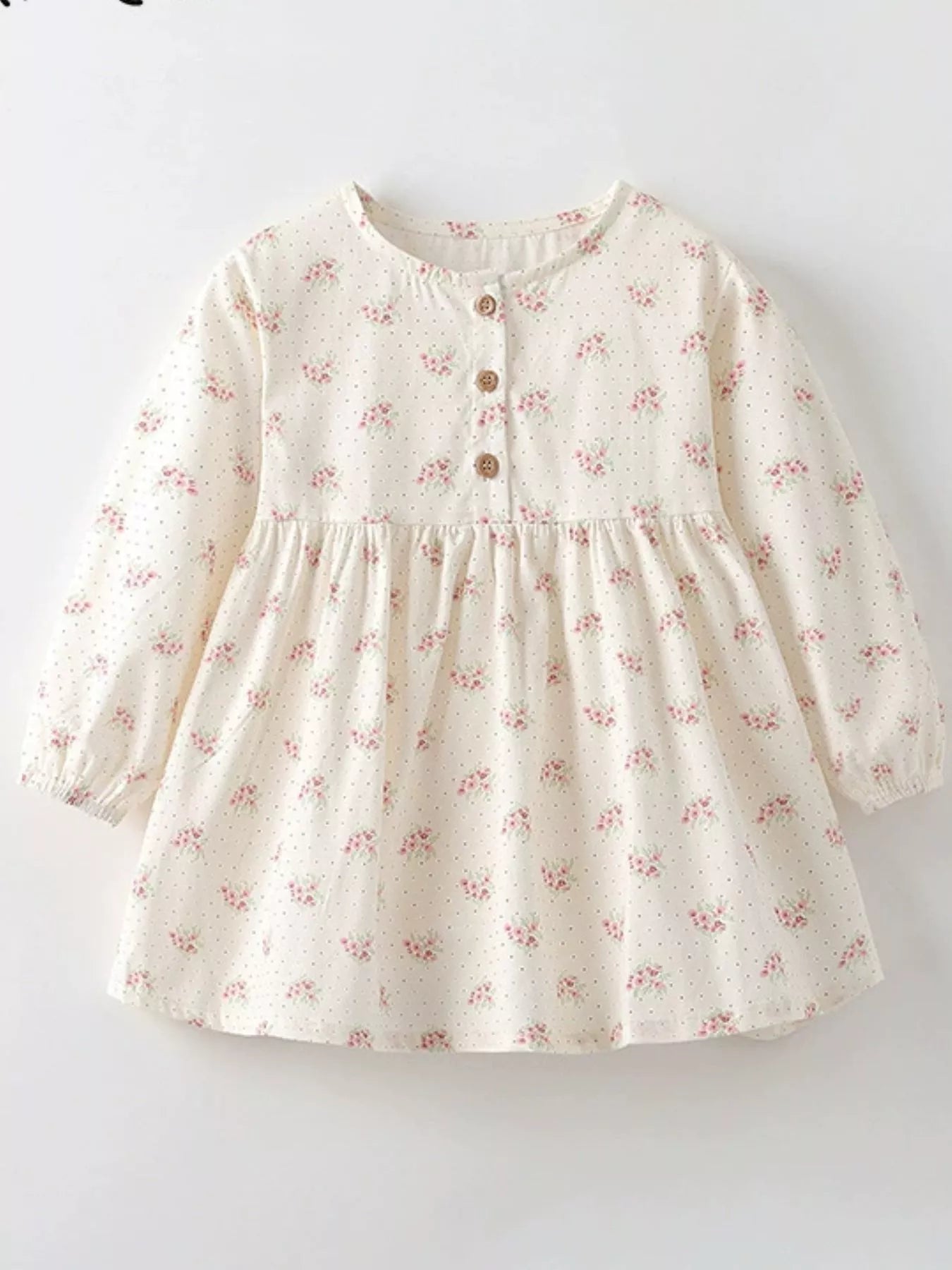Children's Floral Print Long Sleeve Casual Dress - -
