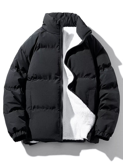 Men's Plus Size Zip Up Sherpa Lined Puffer Jacket - Black -