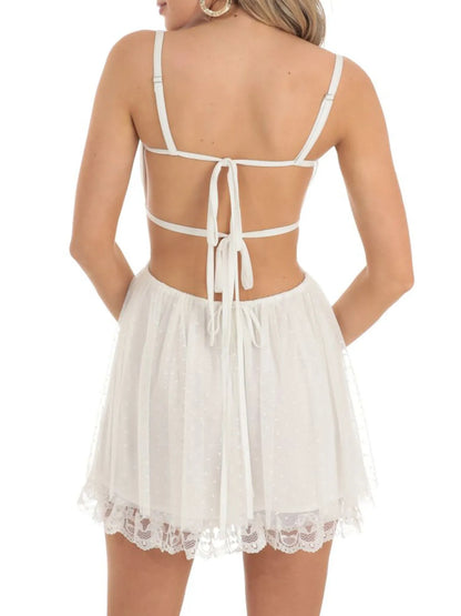 Lace Backless Mini Cami Dress - -