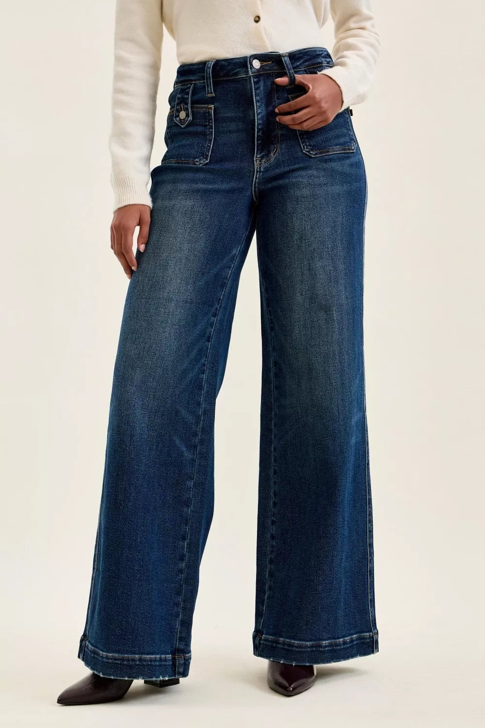 Judy Blue Lux High Waist Wide Leg Jeans in Dark Fade Indigo - DK - jeans